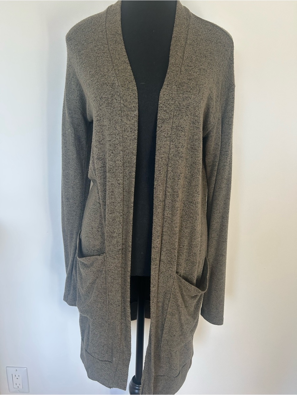 Cherish Olive Green Open-Front Long Cardigan